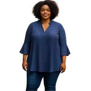 T Tahari Geo Print Bell Sleeve Tunic Blouse Plus Size 3XL NWT